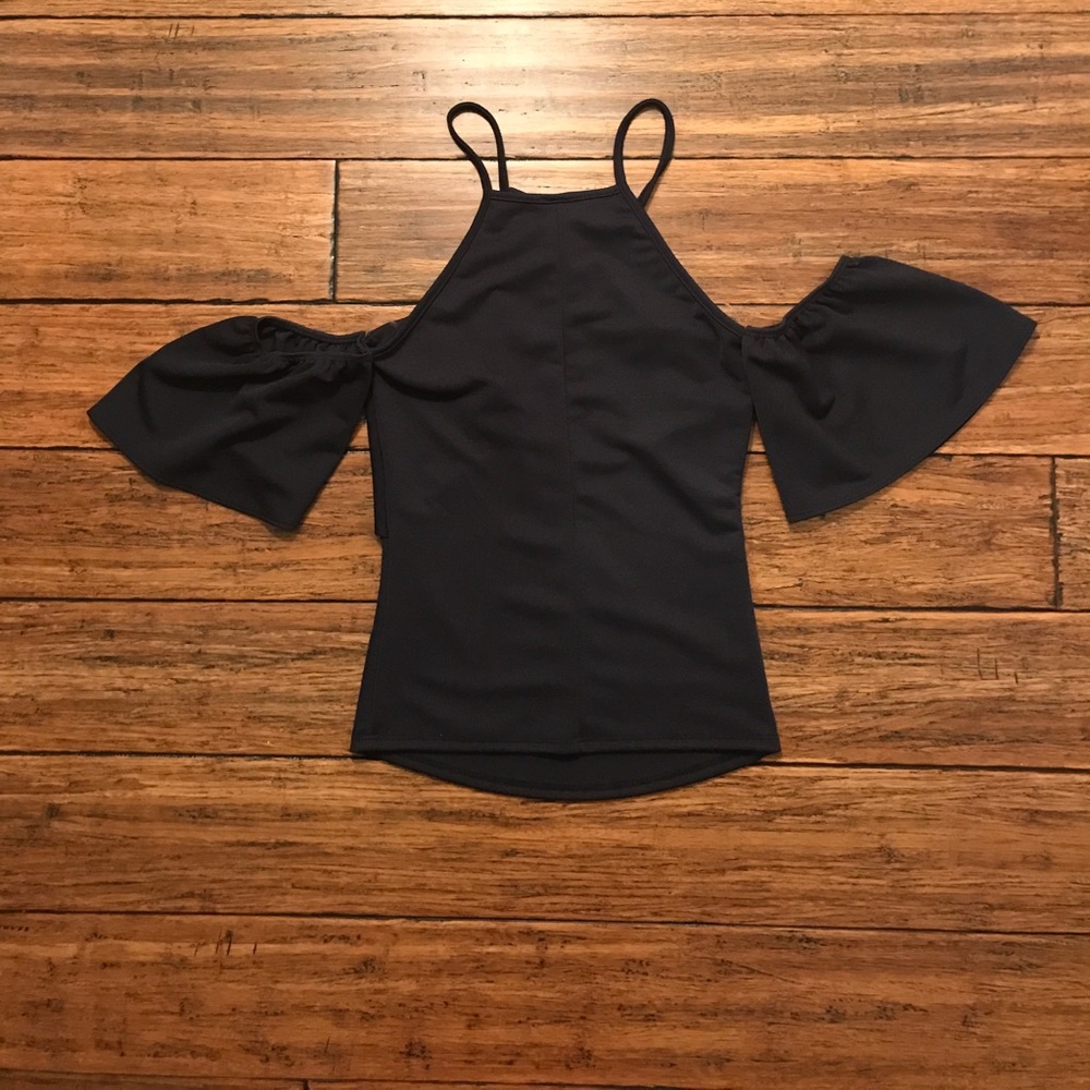 Cold Shoulder Ruffle Blue Top - Picture 4 of 4